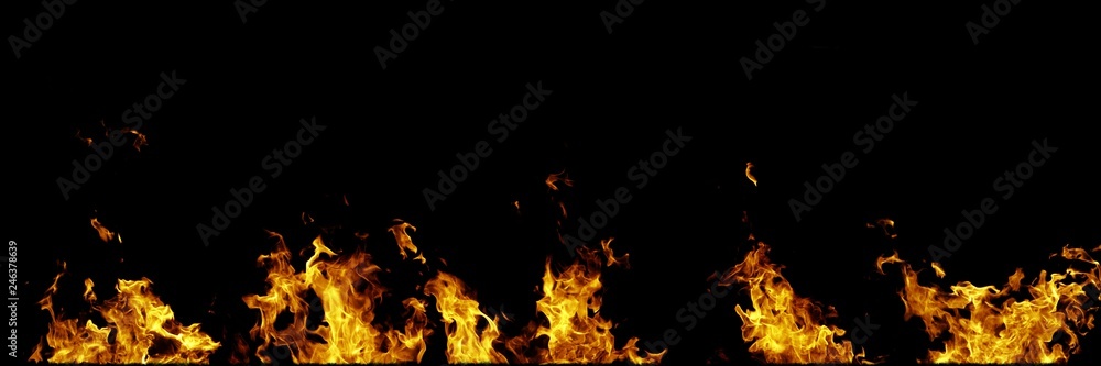 Real fire flames isolated on black background. Mockup on black of 5 flames. Real fire flames isolated on black background. Mockup on black of 5 flames.