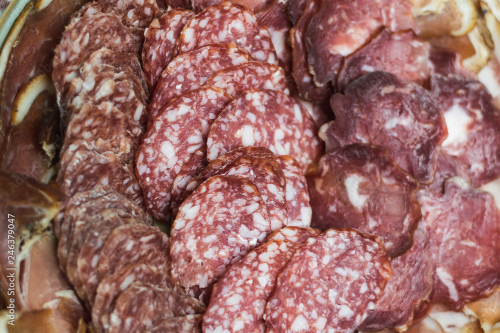 close-up picture of meat sausage products