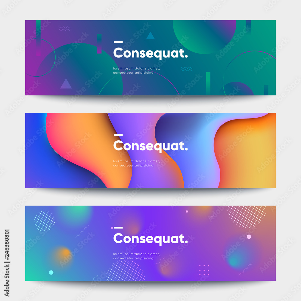 Naklejka premium Modern deisgn banners set. Creative shapes composition. Eps10 vector.