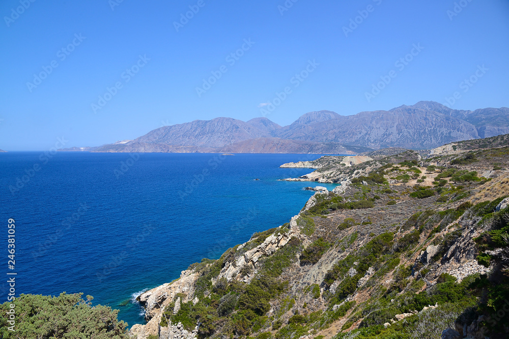 View of the mountains and the Mediterranean Sea, Crete, Greece View of the mountains and the Mediterranean Sea, Crete, Greece