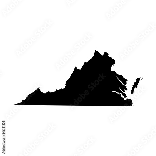 Virginia, state of USA - solid black silhouette map of country area. Simple flat vector illustration