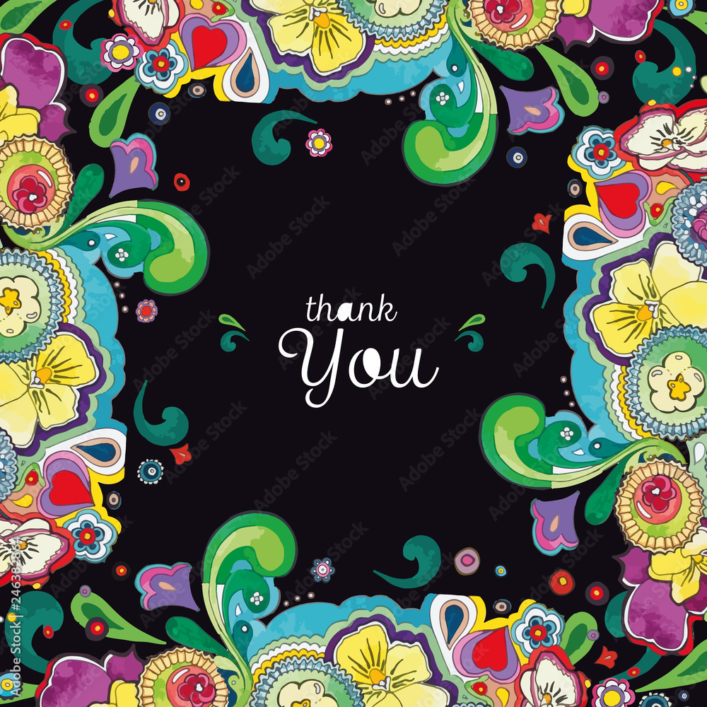 Black greeting card with floral decoration. Black greeting card with floral decoration.