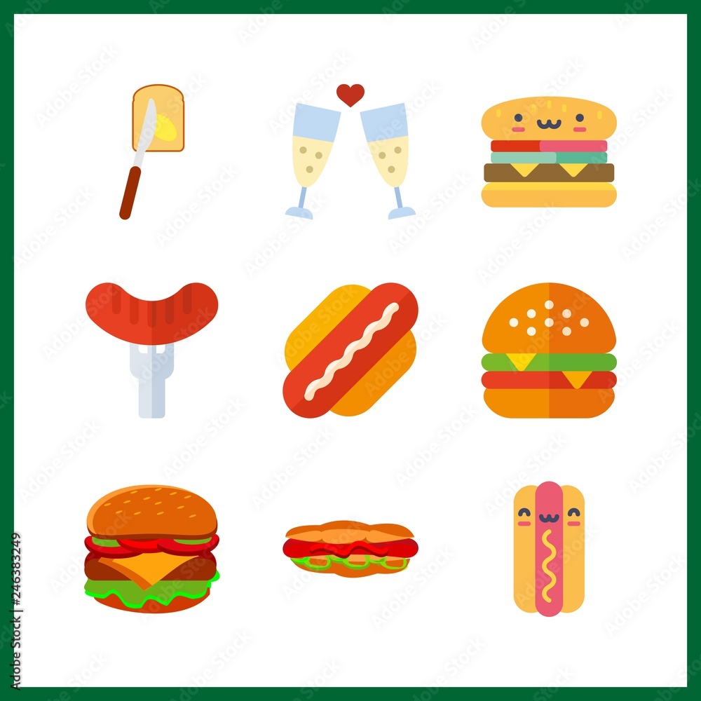 9 sandwich icon. Vector illustration sandwich set. hot dog and hamburger icons for sandwich works 9 sandwich icon. Vector illustration sandwich set. hot dog and hamburger icons for sandwich works