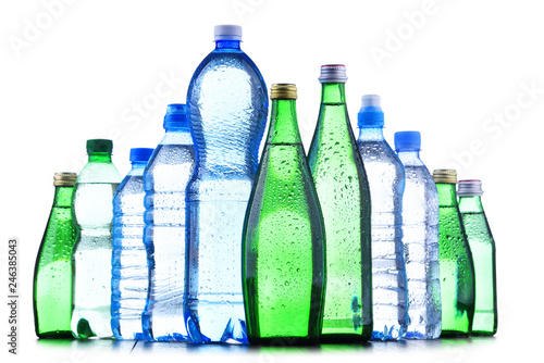 Different sorts of bottles containing mineral water