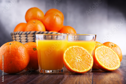 Glasses with freshly squeezed orange juice