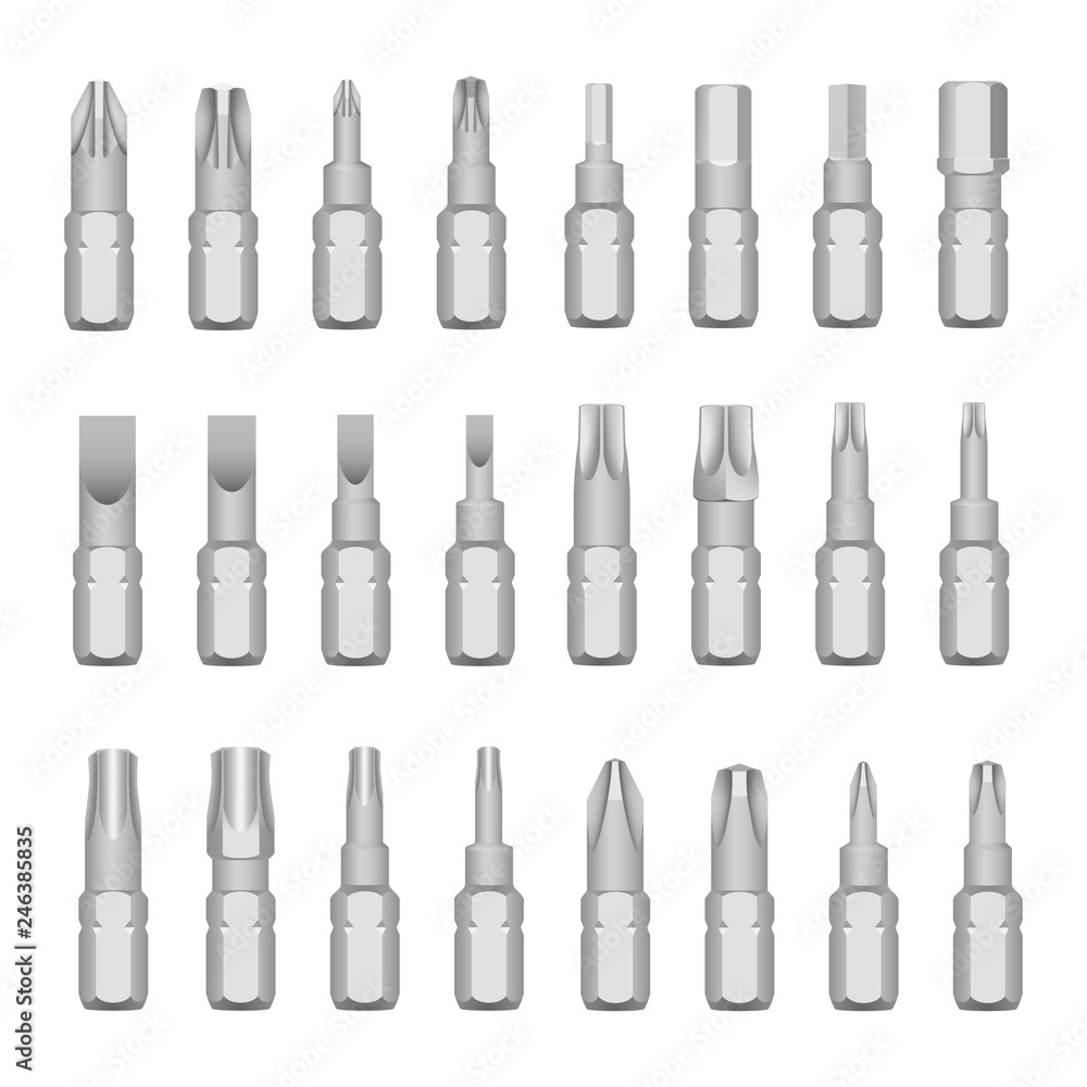 Screwdriver professional steel tools, realistic style set Screwdriver professional steel tools, realistic style set