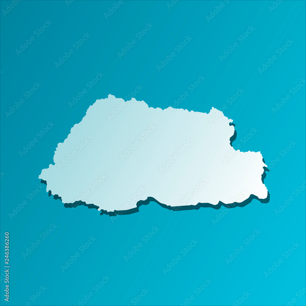 Simplified map of Bhutan. Vector isolated illustration icon with light blue silhouette. Bright blue background with shadow