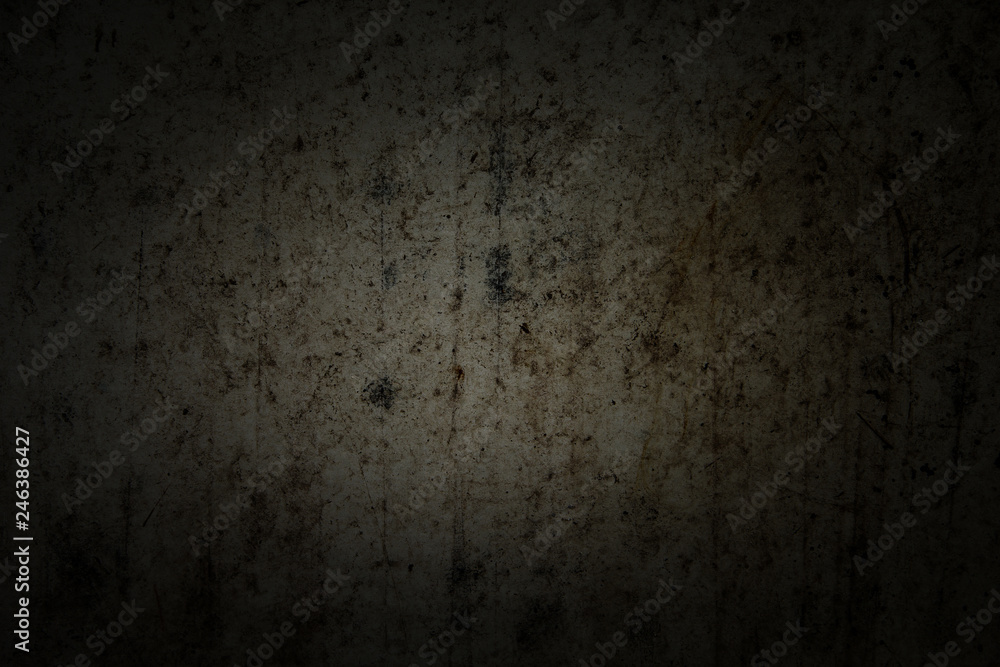dark background and wallpaper or texture of paper wall or floor cement old and stain has dim light and copy space.