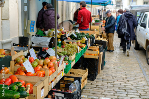 Mercado de Loule, Loule, Portugal - January 18, 2019: Fresh Vegetables in the Loule Market.