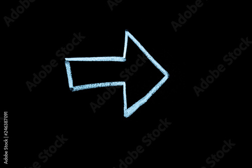 Direction arrows, hand drawn on a black board to the left right up or down.
