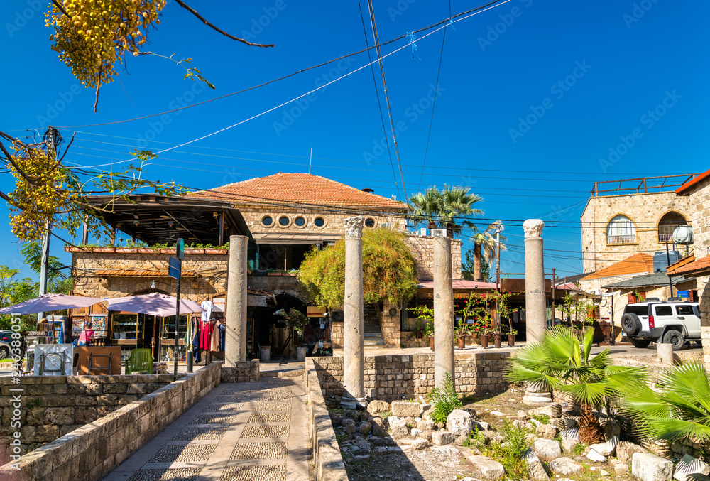 Ancient roman columns in the old town of Byblos, Lebanon