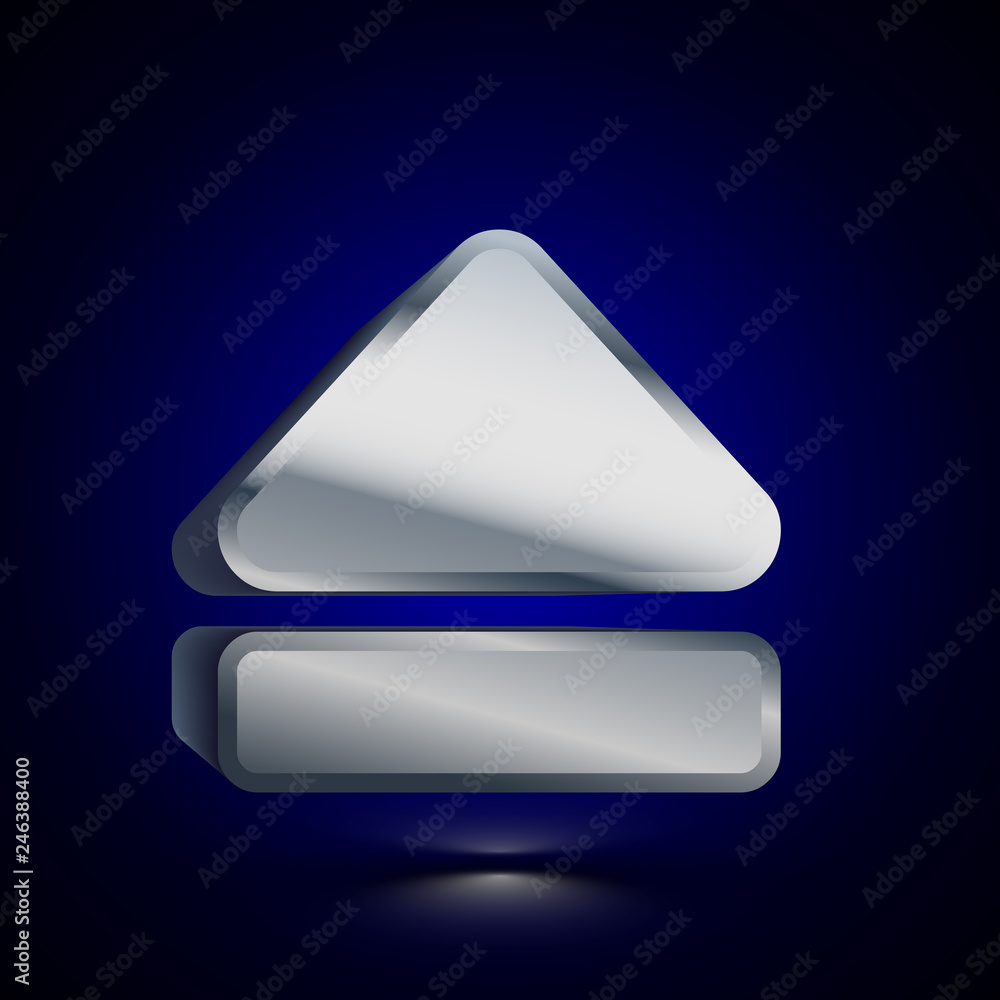 3D stylized Eject icon. Silver vector icon. Isolated symbol illustration on dark background. 3D stylized Eject icon. Silver vector icon. Isolated symbol illustration on dark background.