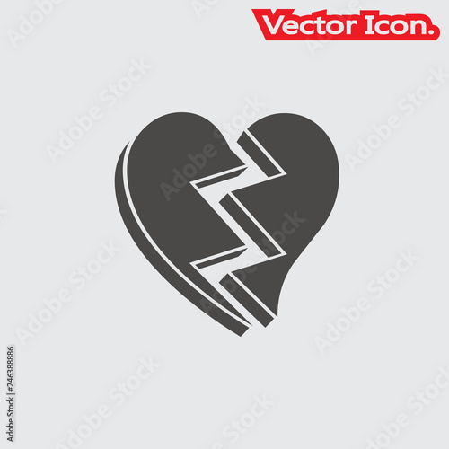 broken heart icon isolated sign symbol and flat style for app, web and digital design. Vector illustration.