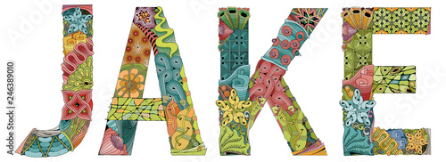 Male name Jake. Vector decorative zentangle object