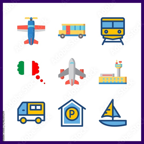 9 transport icon. Vector illustration transport set. airport and sailboat icons for transport works