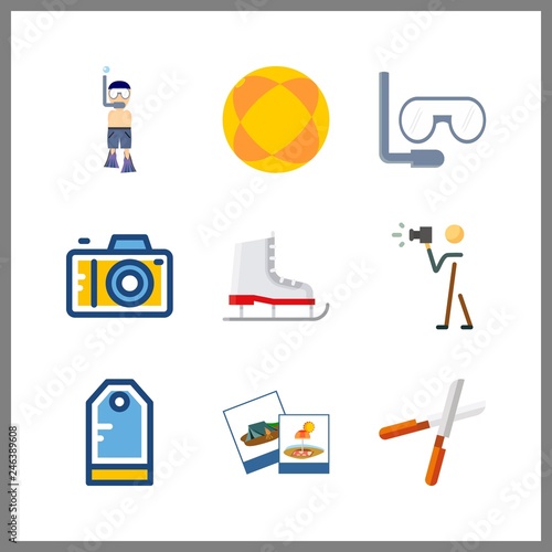 9 hobby icon. Vector illustration hobby set. tag and pruners icons for hobby works