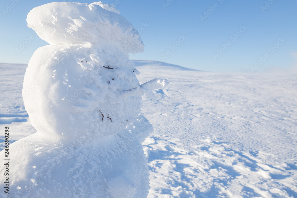 Snowman in the white winter landcape of Krkonose