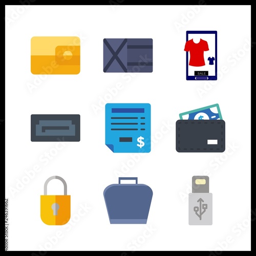 9 electronic icon. Vector illustration electronic set. wallet and sata icons for electronic works