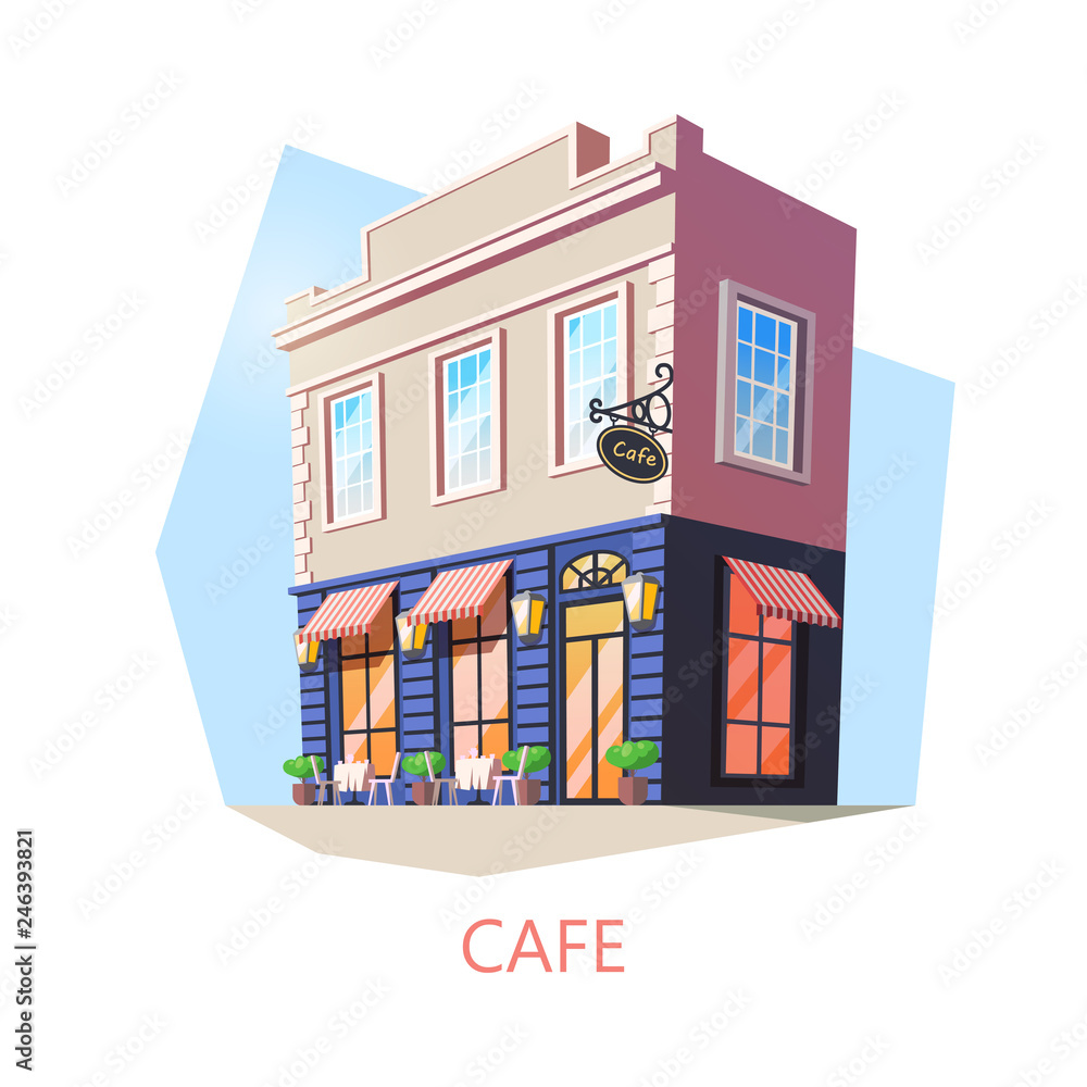 Isometric cafe or cafeteria, bistro building