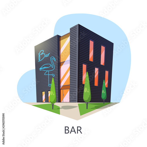 Exterior view at bar building, taproom construction