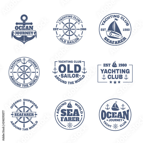 Yacht or ship, boat icons for nautical travel