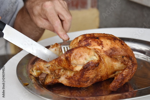 cutting the chicken