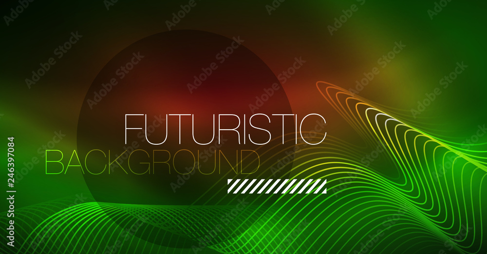 Abstract shiny glowinng color wave design element on dark background - science or technology concept Abstract shiny glowinng color wave design element on dark background - science or technology concept