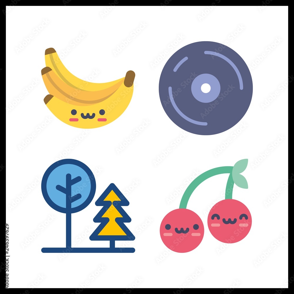Fototapeta premium 4 path icon. Vector illustration path set. cherry and compact disc icons for path works