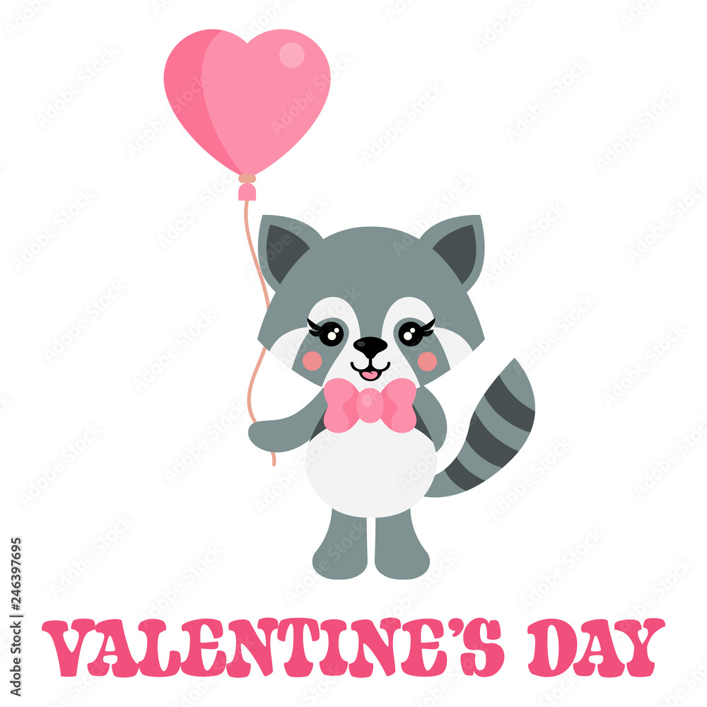 cartoon cute raccoon with tie and lovely balloon with text cartoon cute raccoon with tie and lovely balloon with text