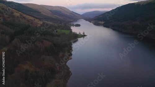 Flight over Loch Voil at Loch Lomond & The Trossachs National Park in Scotland photo