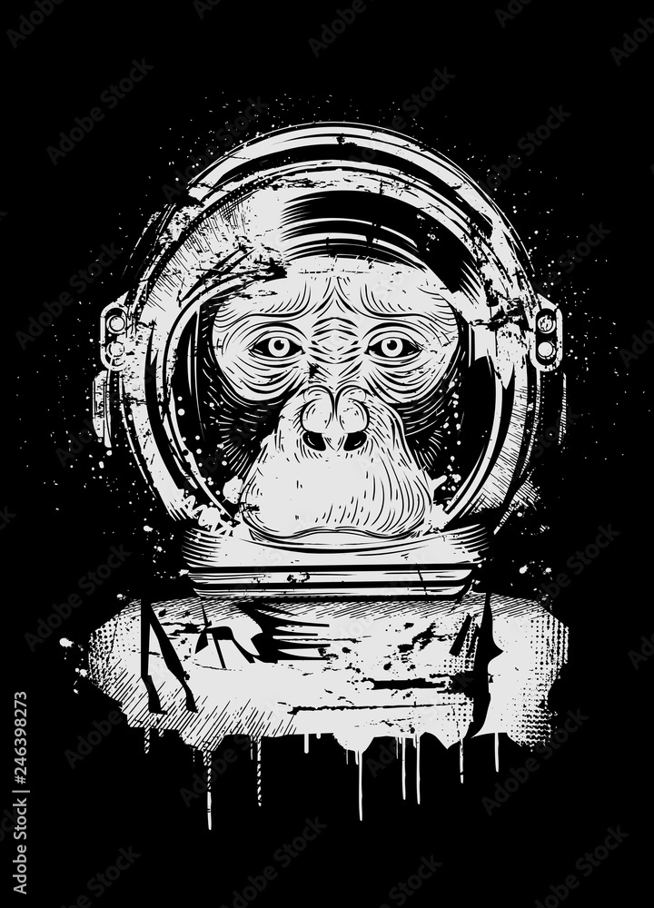 Fototapeta premium Szympans z hełmem astronauty w stylu graffiti