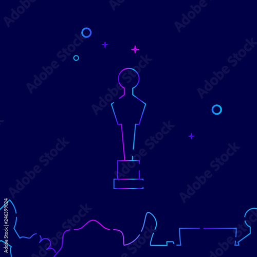 Award Statuette Vector Line Icon, Symbol, Pictogram, Sign on a Dark Blue Background. Related Bottom Border