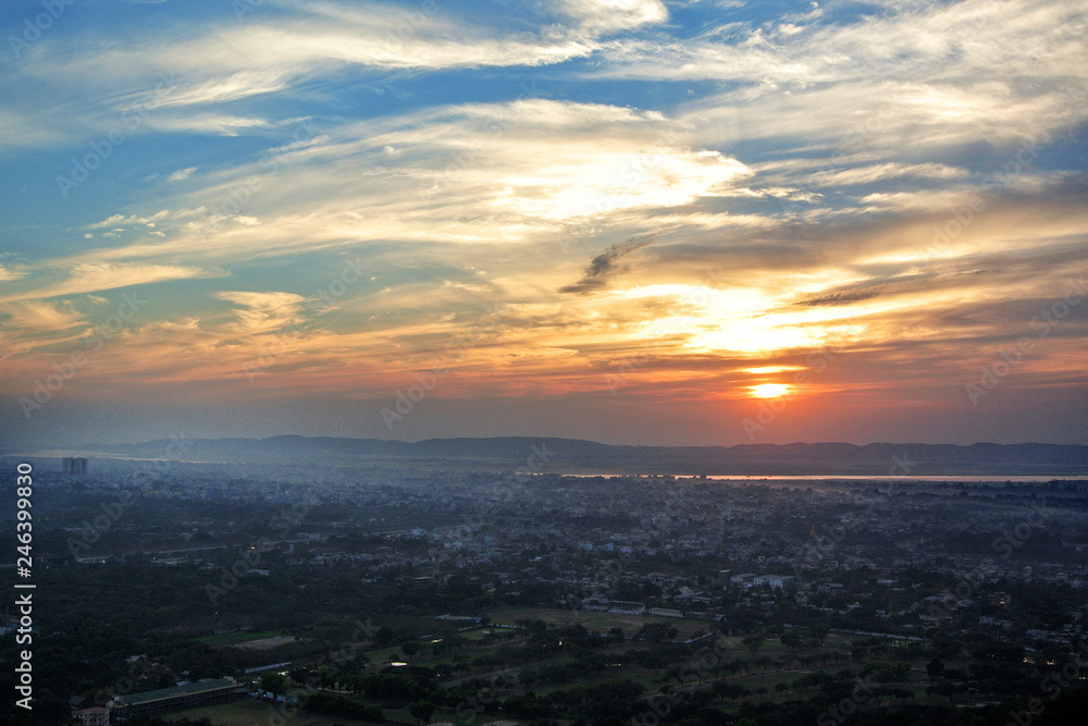 Top view Beautiful sunset in Mandalay from  Mandalay Hill, Myanmar (Burma).
