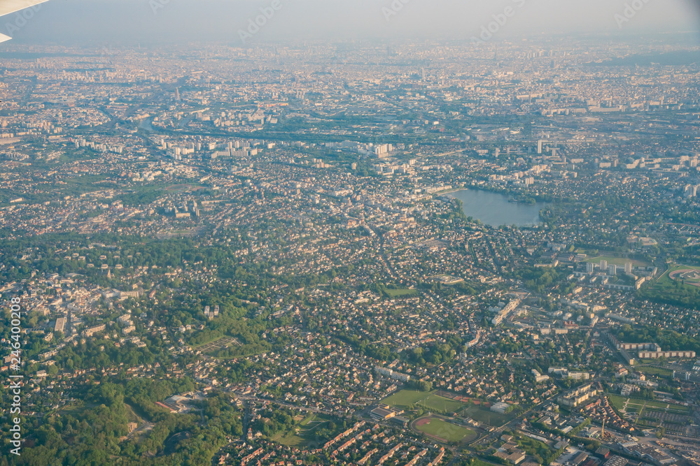 Aerial view of cityscape near airport