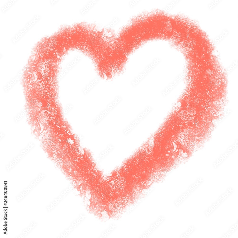 Oil painting coral heart. Coral color of the year 2019. Love symbol. Stylish design for love cards, St Valentines Day, banners, postcards, invitations, wedding. Red freehand lovely sign. Colorful art