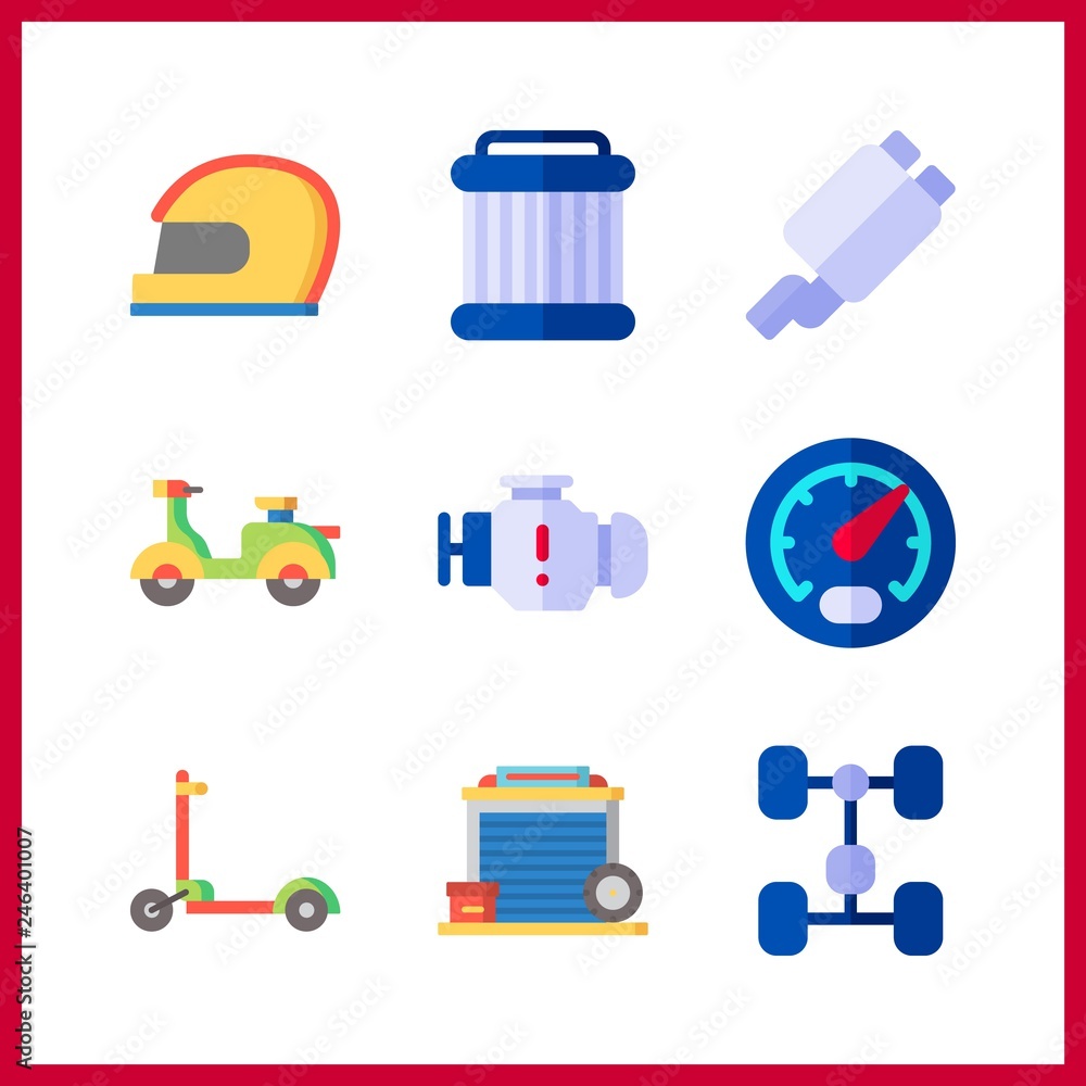 9 motor icon. Vector illustration motor set. gauge and helmet icons for ...