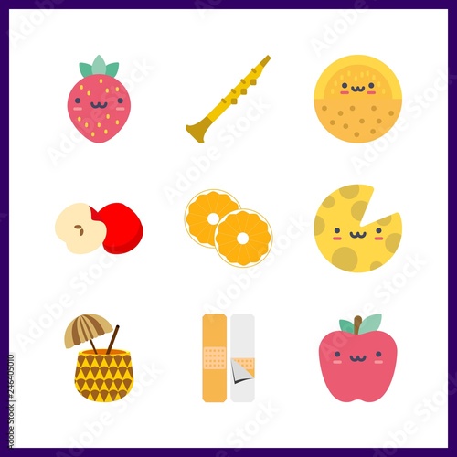 9 cut icon. Vector illustration cut set. melon and apple icons for cut works