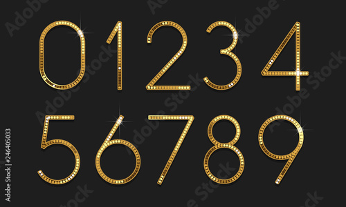 Golden font numbers vector