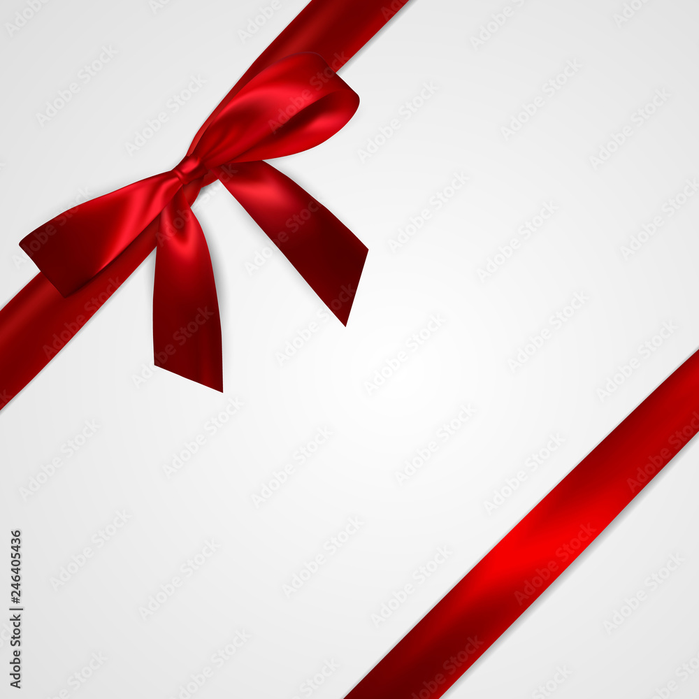 Realistic red bow with red ribbons isolated on white. Element for decoration gifts, greetings, holidays. Vector illustration Realistic red bow with red ribbons isolated on white. Element for decoration gifts, greetings, holidays. Vector illustration