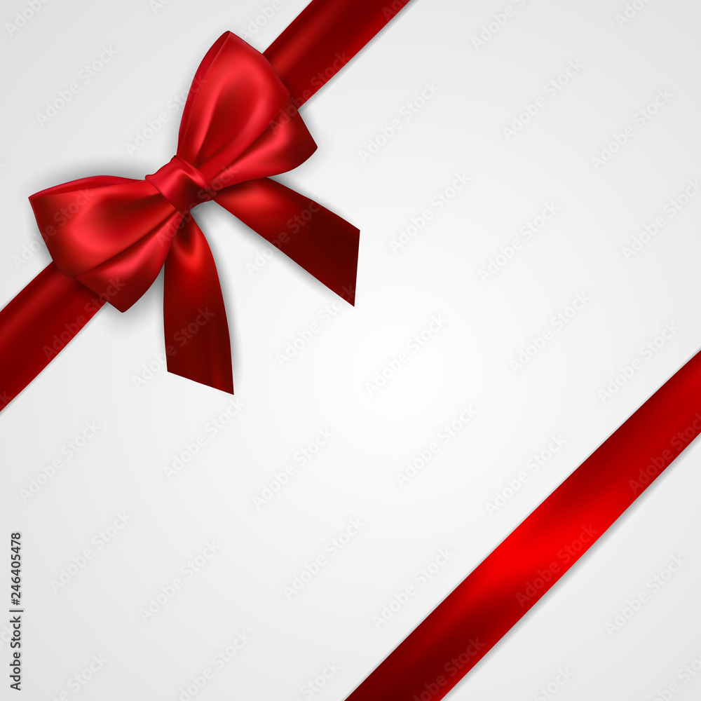 Realistic red bow with red ribbons isolated on white. Element for decoration gifts, greetings, holidays. Vector illustration Realistic red bow with red ribbons isolated on white. Element for decoration gifts, greetings, holidays. Vector illustration