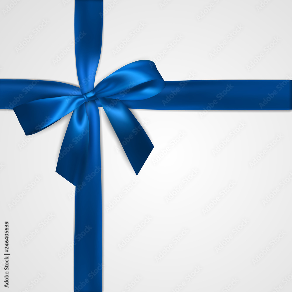 Realistic blue bow with ribbons isolated on white. Element for decoration gifts, greetings, holidays. Vector illustration Realistic blue bow with ribbons isolated on white. Element for decoration gifts, greetings, holidays. Vector illustration