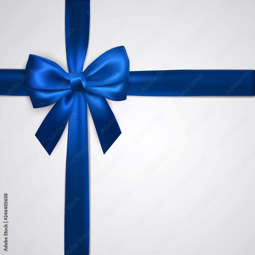 Realistic blue bow with ribbons isolated on white. Element for decoration gifts, greetings, holidays. Vector illustration Realistic blue bow with ribbons isolated on white. Element for decoration gifts, greetings, holidays. Vector illustration
