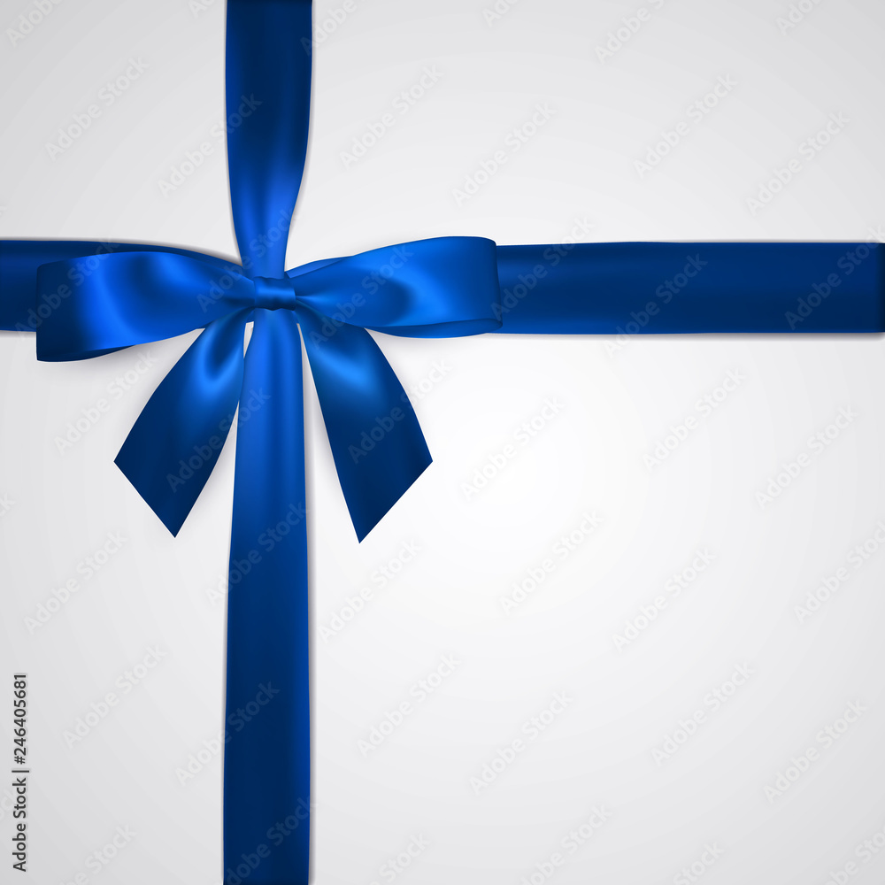 Realistic blue bow with ribbons isolated on white. Element for decoration gifts, greetings, holidays. Vector illustration Realistic blue bow with ribbons isolated on white. Element for decoration gifts, greetings, holidays. Vector illustration