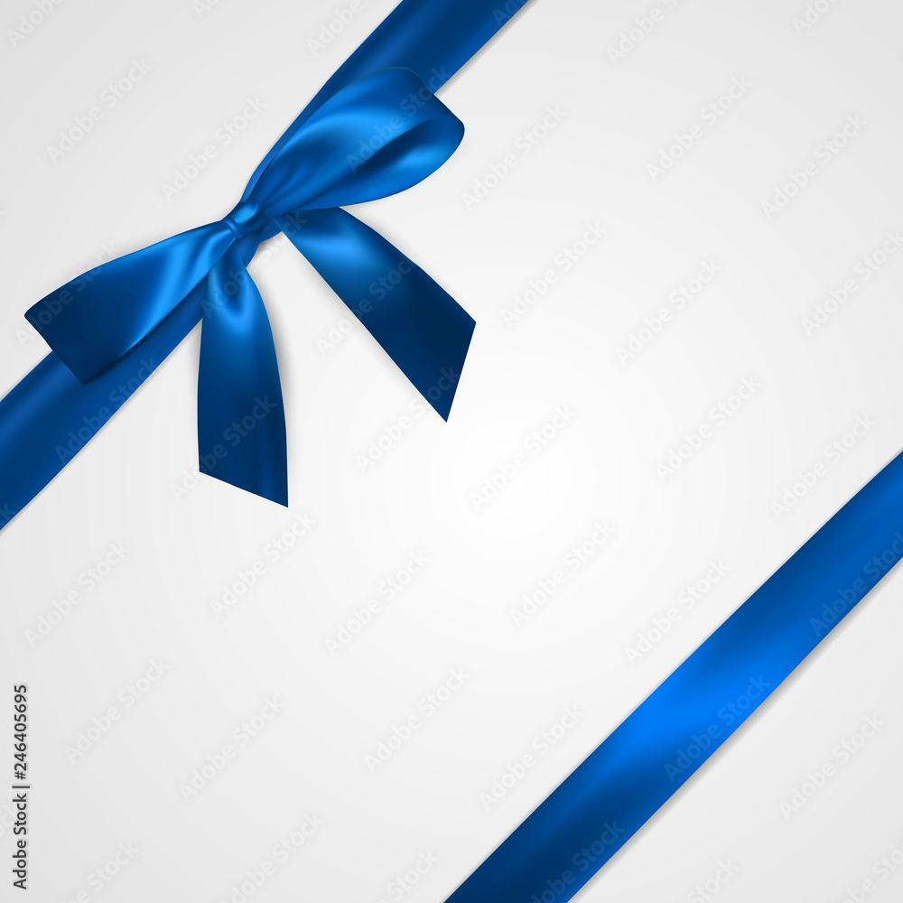 Realistic blue bow with ribbons isolated on white. Element for decoration gifts, greetings, holidays. Vector illustration Realistic blue bow with ribbons isolated on white. Element for decoration gifts, greetings, holidays. Vector illustration