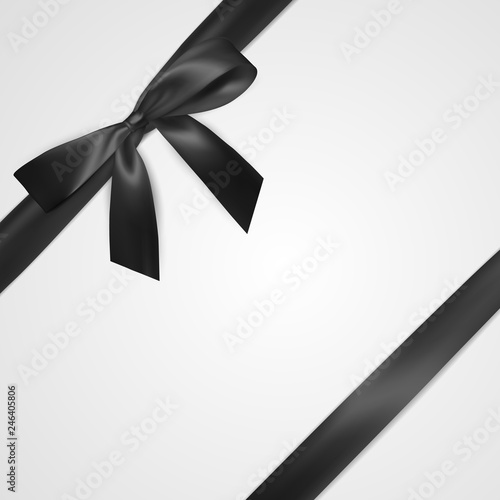 Realistic black bow with ribbon isolated on white. Element for decoration gifts, greetings, holidays. Vector illustration © Oleh