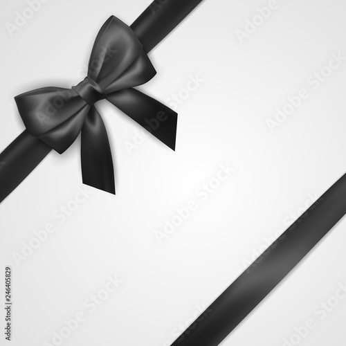Realistic black bow with ribbon isolated on white. Element for decoration gifts, greetings, holidays. Vector illustration