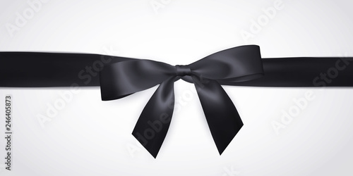 Realistic black bow with ribbon isolated on white. Element for decoration gifts, greetings, holidays. Vector illustration