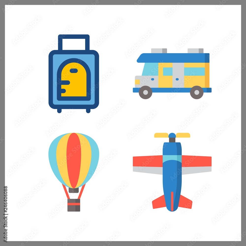 4 trip icon. Vector illustration trip set. suitcase and hot air balloon icons for trip works