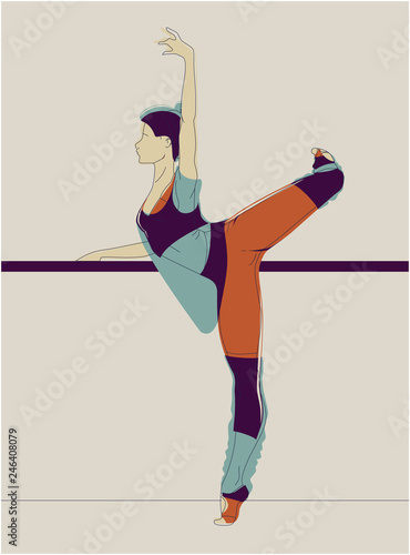 Slim sportive young woman doing fitness and yoga exercises. Interest sportswear. Vector glitch overlay illustration design for t-shirt graphics, icons, posters, print and and other uses