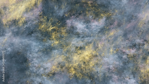 Abstract grey and gold fantastic clouds. Fractal background. 3d rendering.